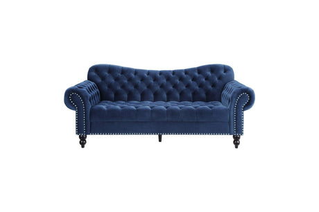 Rosalie Navy Modern Traditional Solid Wood Plywood Velvet Upholstery Tufted 2Pc Set: Sofa, Love - Ella Furniture