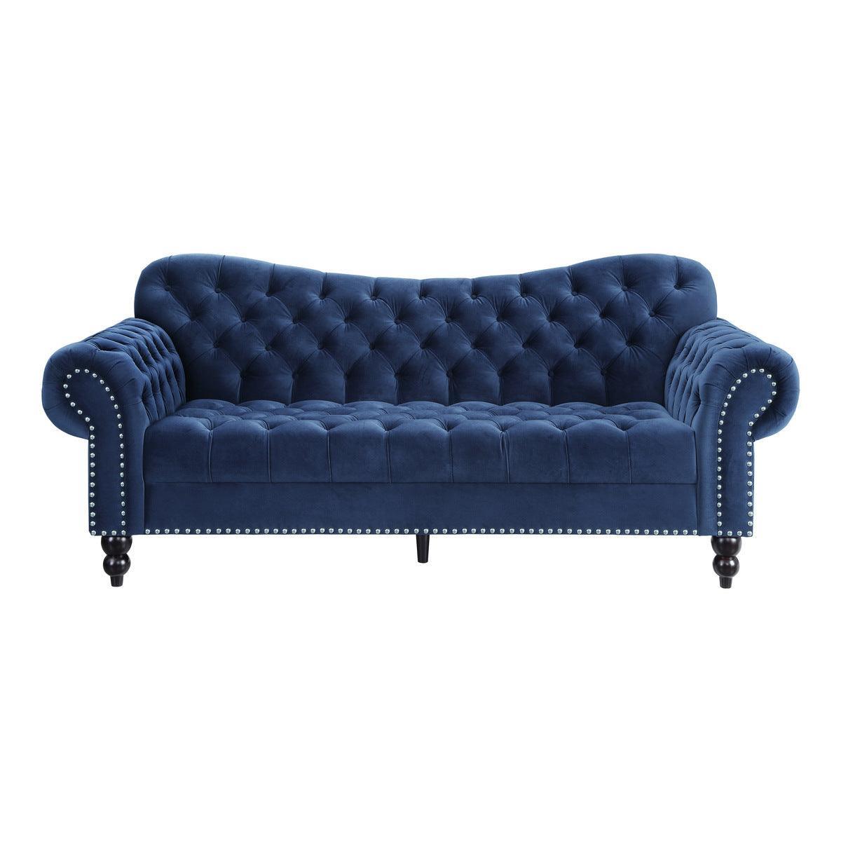 Rosalie Navy Blue Traditional Solid Wood And Plywood Velvet Fabric Upholstered Tufted Sofa - Ella Furniture