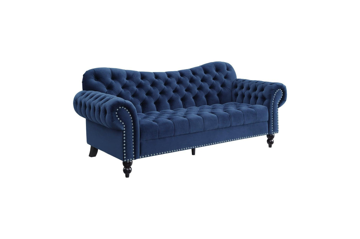 Rosalie Navy Modern Traditional Solid Wood Plywood Velvet Upholstery Tufted 2Pc Set: Sofa, Love - Ella Furniture