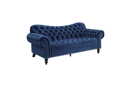 Rosalie Navy Modern Traditional Solid Wood Plywood Velvet Upholstery Tufted 2Pc Set: Sofa, Love - Ella Furniture