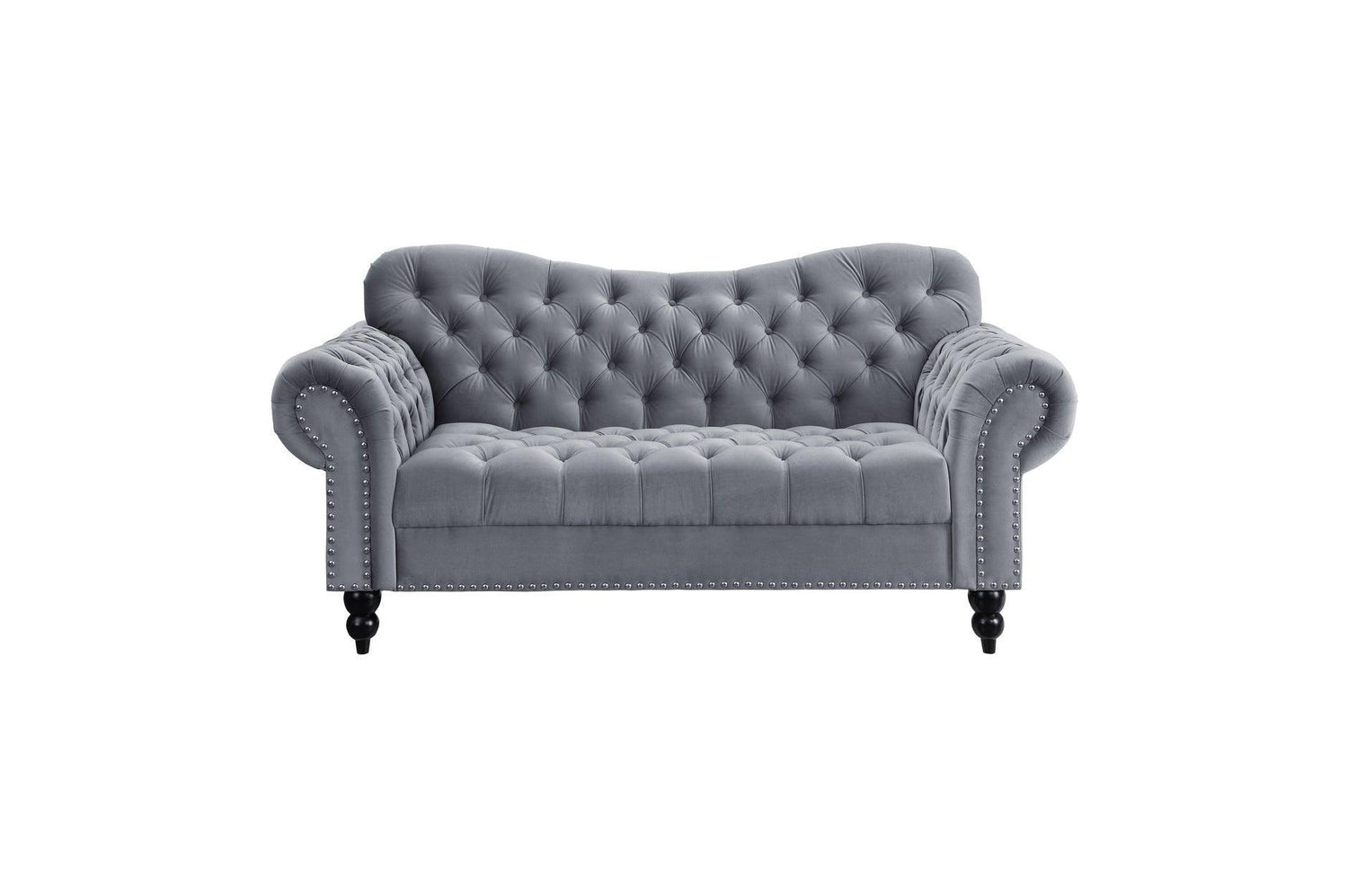 Rosalie Dark Gray Modern Traditional Solid Wood Plywood Velvet Tufted 2Pc Set: Sofa, Love - Ella Furniture
