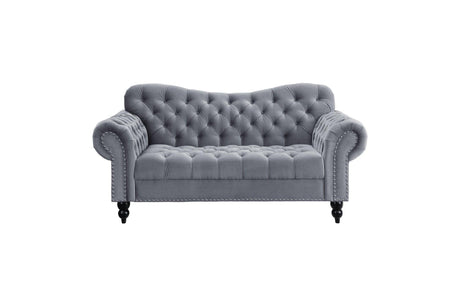Rosalie Dark Gray Modern Traditional Solid Wood Plywood Velvet Tufted 2Pc Set: Sofa, Love - Ella Furniture