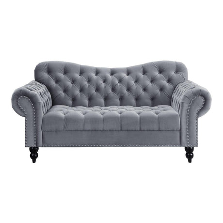 Rosalie Dark Gray Traditional Solid Wood And Plywood Velvet Fabric Upholstered Tufted Loveseat - Ella Furniture
