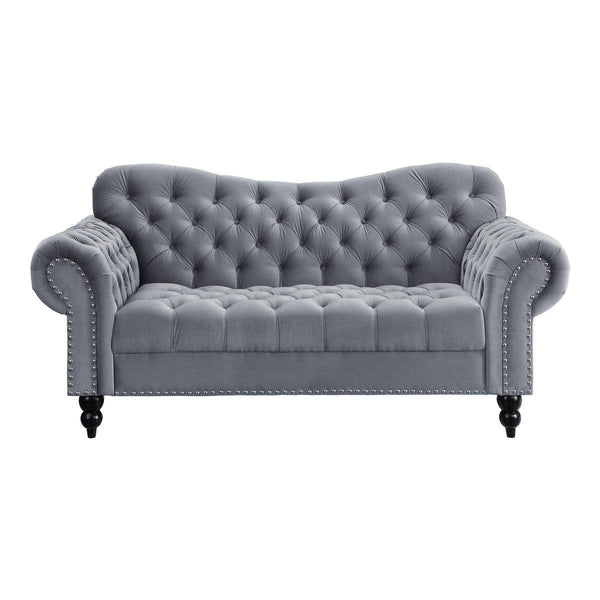 Rosalie Dark Gray Traditional Solid Wood And Plywood Velvet Fabric Upholstered Tufted Loveseat - Ella Furniture