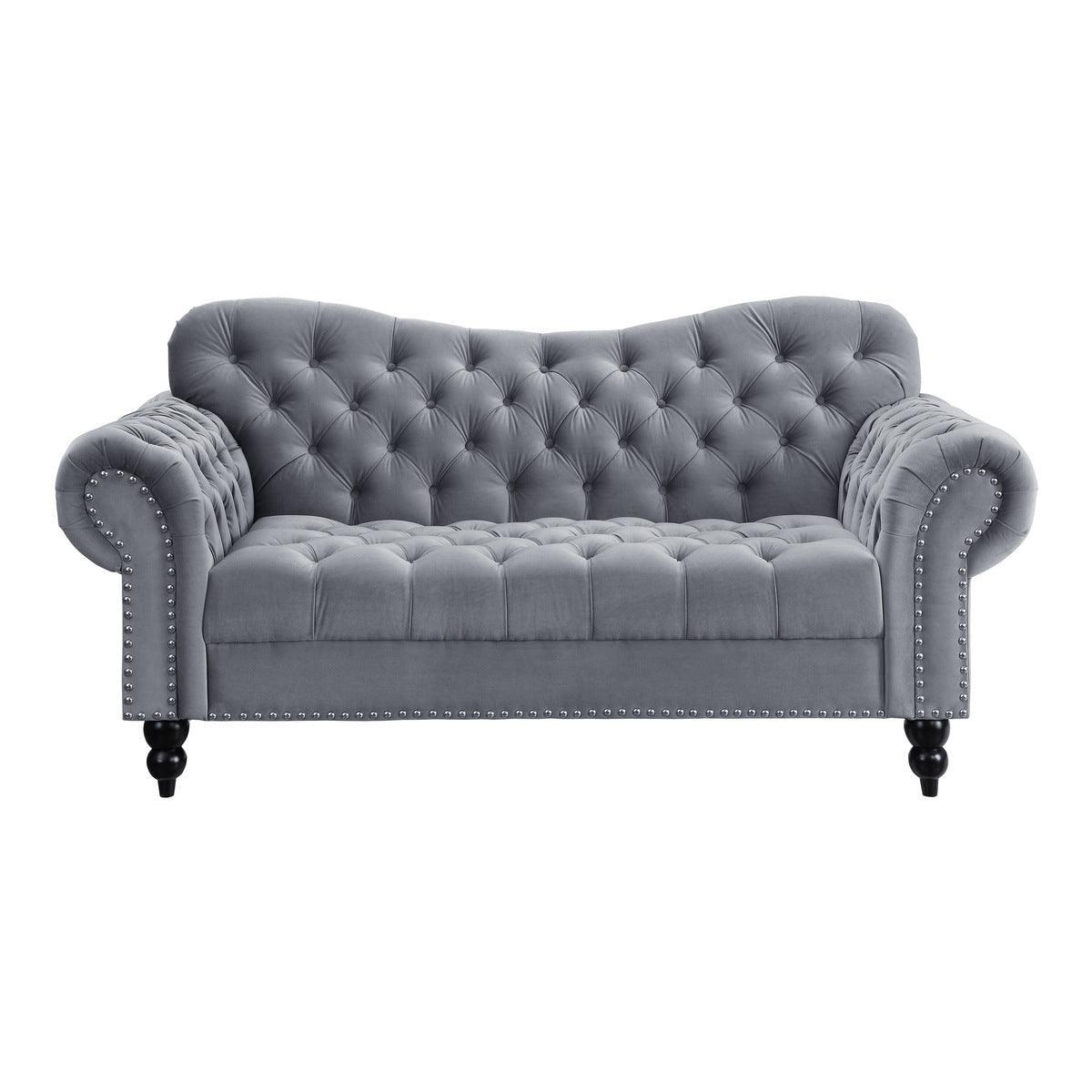 Rosalie Dark Gray Traditional Solid Wood And Plywood Velvet Fabric Upholstered Tufted Loveseat - Ella Furniture