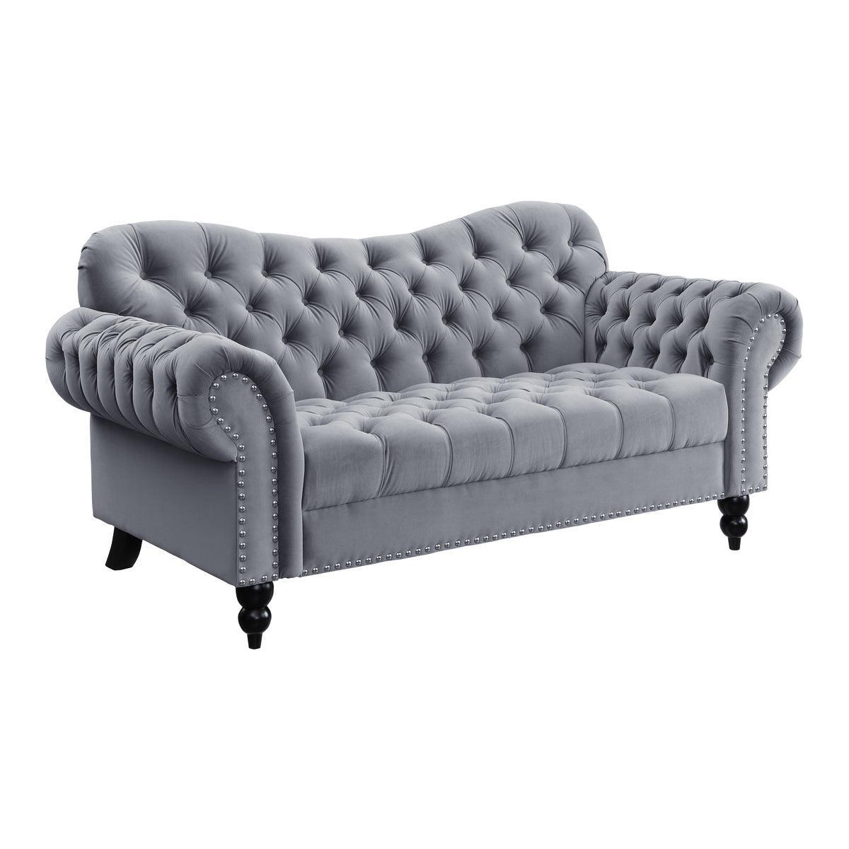 Rosalie Dark Gray Traditional Solid Wood And Plywood Velvet Fabric Upholstered Tufted Loveseat - Ella Furniture