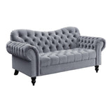 Rosalie Dark Gray Traditional Solid Wood And Plywood Velvet Fabric Upholstered Tufted Loveseat - Ella Furniture