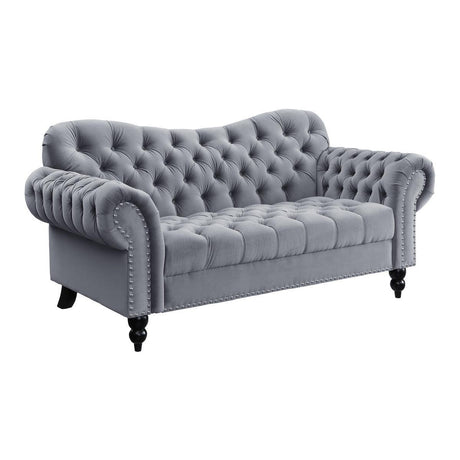 Rosalie Dark Gray Traditional Solid Wood And Plywood Velvet Fabric Upholstered Tufted Loveseat - Ella Furniture
