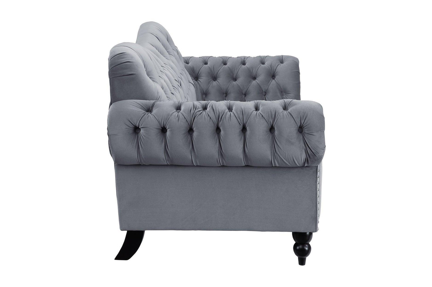 Rosalie Dark Gray Modern Traditional Solid Wood Plywood Velvet Tufted 2Pc Set: Sofa, Love - Ella Furniture