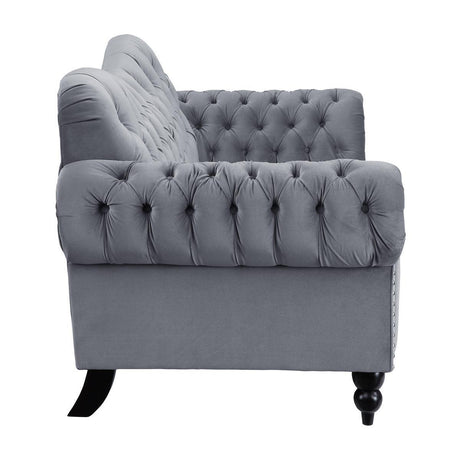 Rosalie Dark Gray Traditional Solid Wood And Plywood Velvet Fabric Upholstered Tufted Loveseat - Ella Furniture