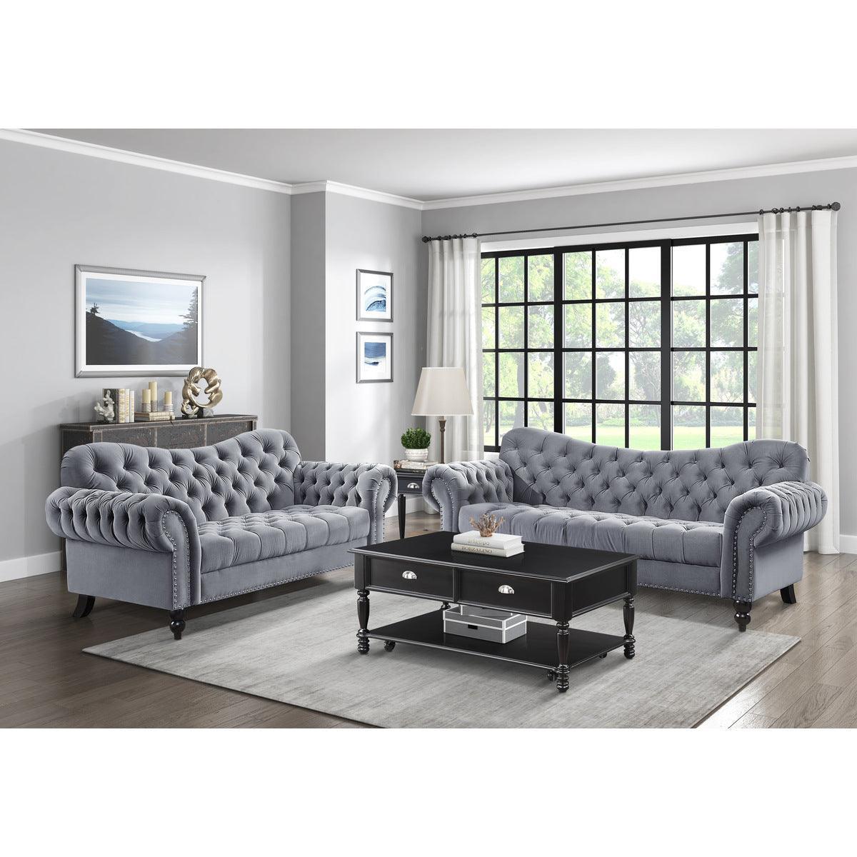 Rosalie Dark Gray Traditional Solid Wood And Plywood Velvet Fabric Upholstered Tufted Sofa - Ella Furniture