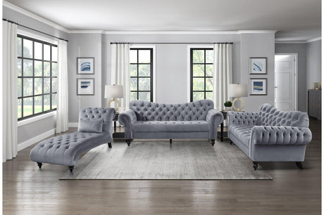 Rosalie Dark Gray Modern Traditional Solid Wood Plywood Velvet Tufted 2Pc Set: Sofa, Love - Ella Furniture