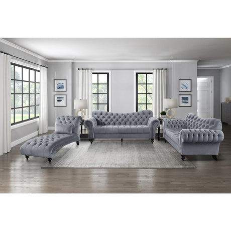 Rosalie Dark Gray Traditional Solid Wood And Plywood Velvet Fabric Upholstered Tufted Sofa - Ella Furniture