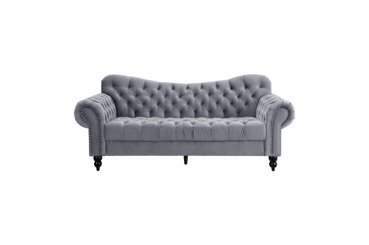 Rosalie Dark Gray Modern Traditional Solid Wood Plywood Velvet Tufted 2Pc Set: Sofa, Love - Ella Furniture