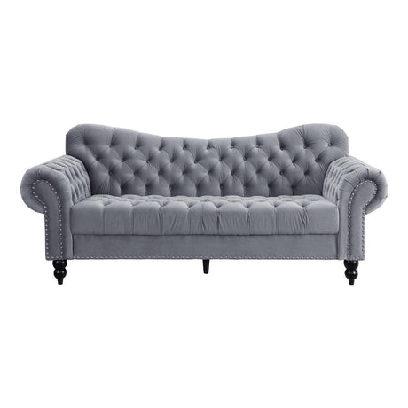 Rosalie Dark Gray Traditional Solid Wood And Plywood Velvet Fabric Upholstered Tufted Sofa - Ella Furniture