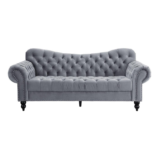 Rosalie Dark Gray Traditional Solid Wood And Plywood Velvet Fabric Upholstered Tufted Sofa - Ella Furniture