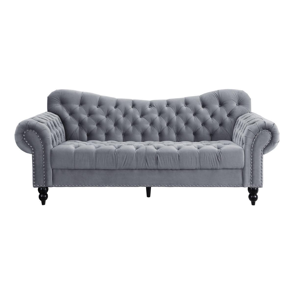 Rosalie Dark Gray Traditional Solid Wood And Plywood Velvet Fabric Upholstered Tufted Sofa - Ella Furniture