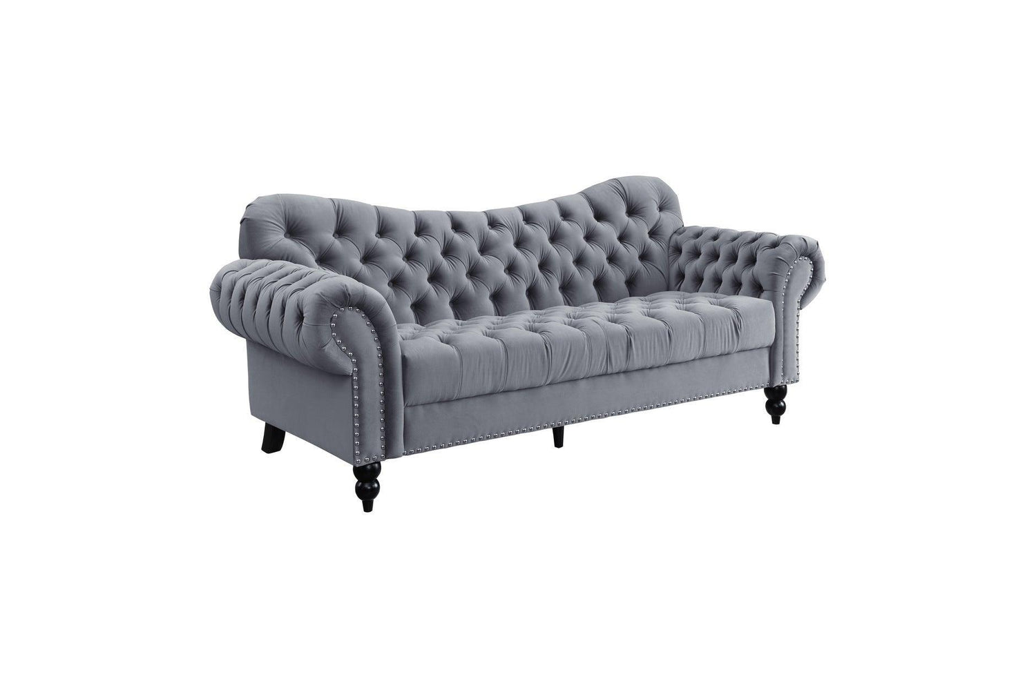 Rosalie Dark Gray Modern Traditional Solid Wood Plywood Velvet Tufted 2Pc Set: Sofa, Love - Ella Furniture