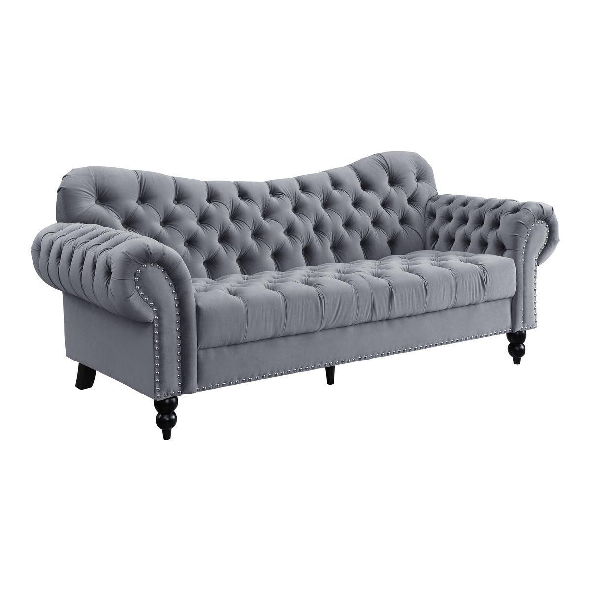 Rosalie Dark Gray Traditional Solid Wood And Plywood Velvet Fabric Upholstered Tufted Sofa - Ella Furniture