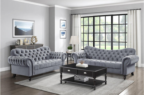 Rosalie Dark Gray Modern Traditional Solid Wood Plywood Velvet Tufted 2Pc Set: Sofa, Love - Ella Furniture