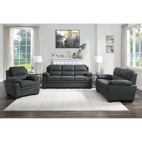 Holleman Dark Modern Gray Solid Wood And Plywood Textured Fabric Polyester Upholstery Sofa - Ella Furniture