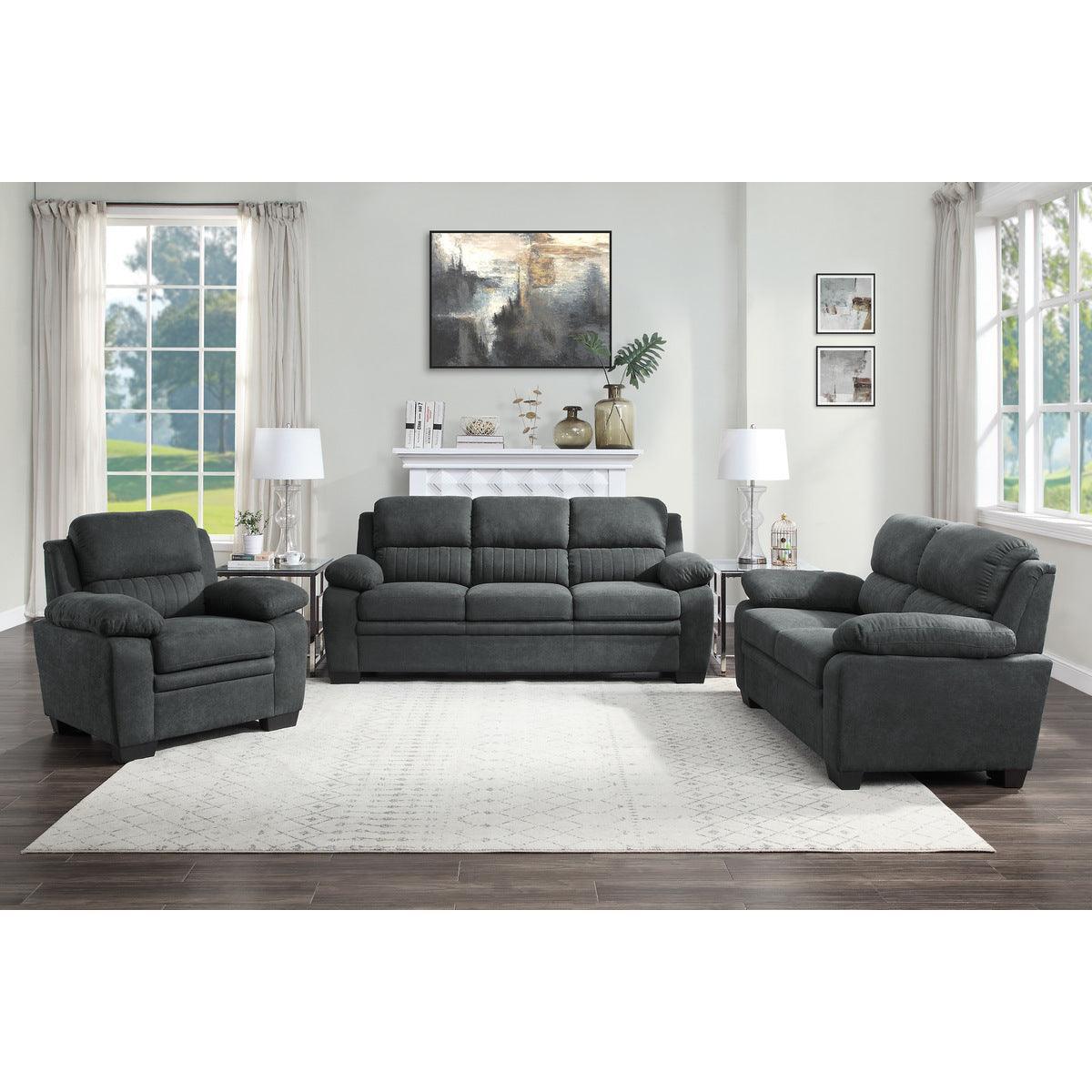 Holleman Dark Modern Gray Solid Wood And Plywood Textured Fabric Polyester Upholstery Loveseat - Ella Furniture