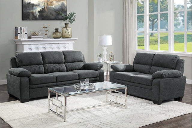 Holleman Dark Gray Solid Wood And Plywood Textured Fabric Upholstery 2Pc Set: Sofa, Love - Ella Furniture