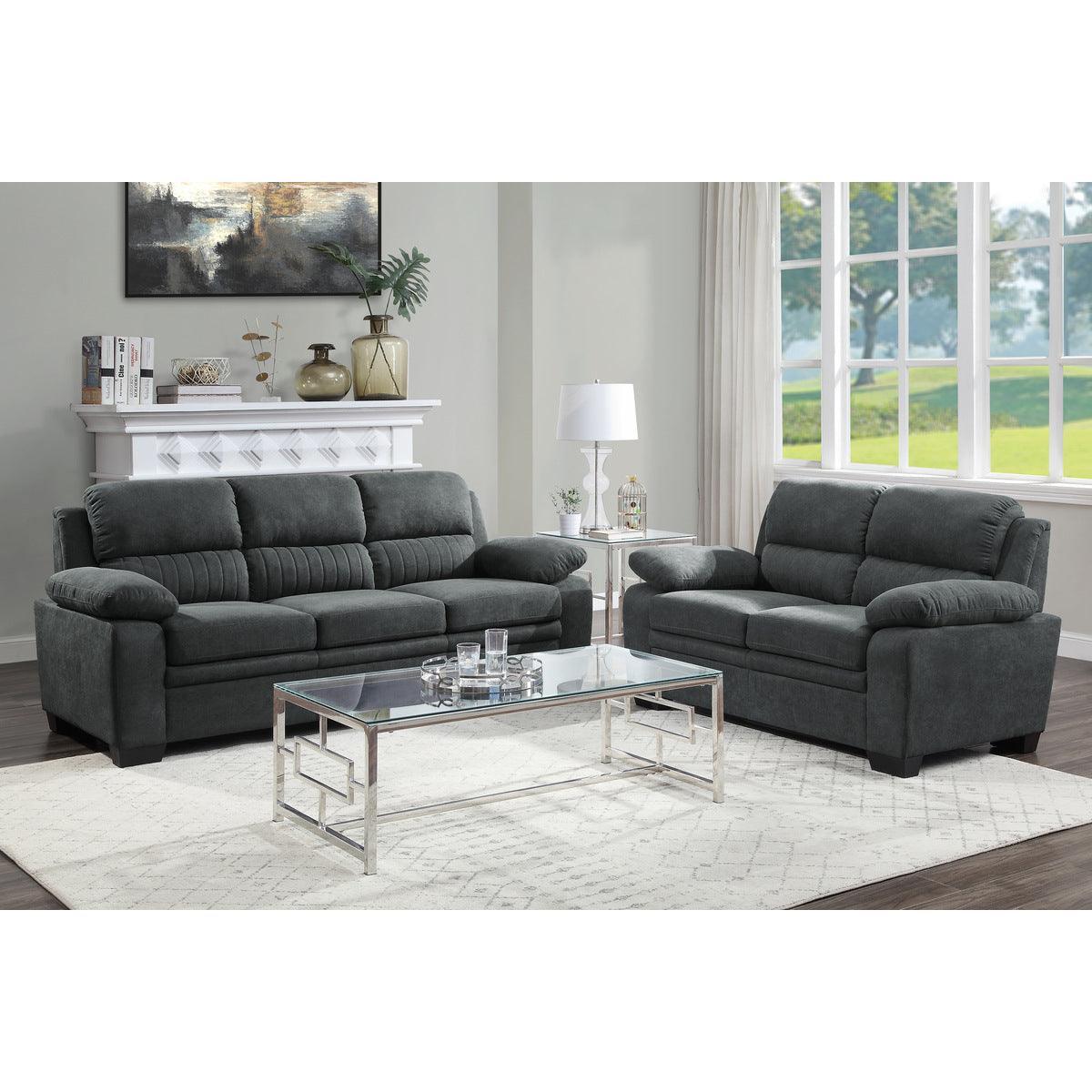 Holleman Dark Modern Gray Solid Wood And Plywood Textured Fabric Polyester Upholstery Loveseat - Ella Furniture