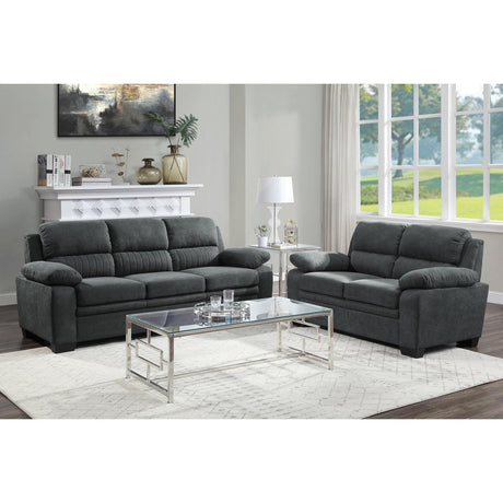 Holleman Dark Modern Gray Solid Wood And Plywood Textured Fabric Polyester Upholstery Loveseat - Ella Furniture