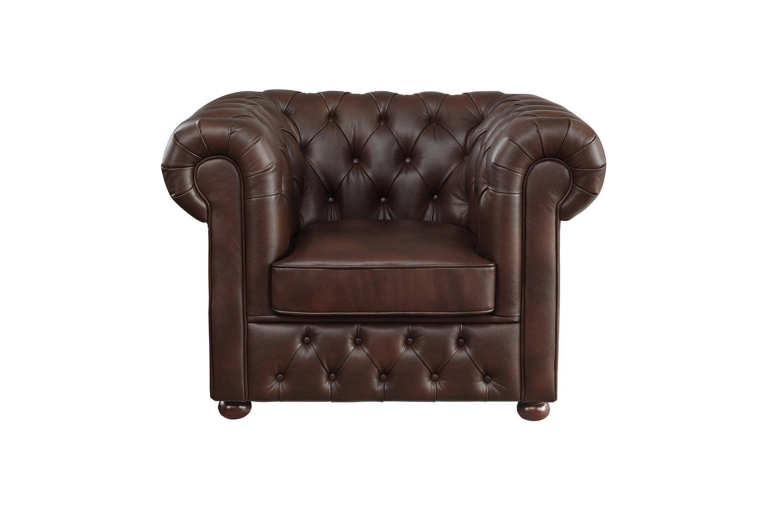Tiverton Brown Solid Wood Plywood Breathable Faux Leather Upholstery Tufted 2Pc Set: Sofa, Love - Ella Furniture