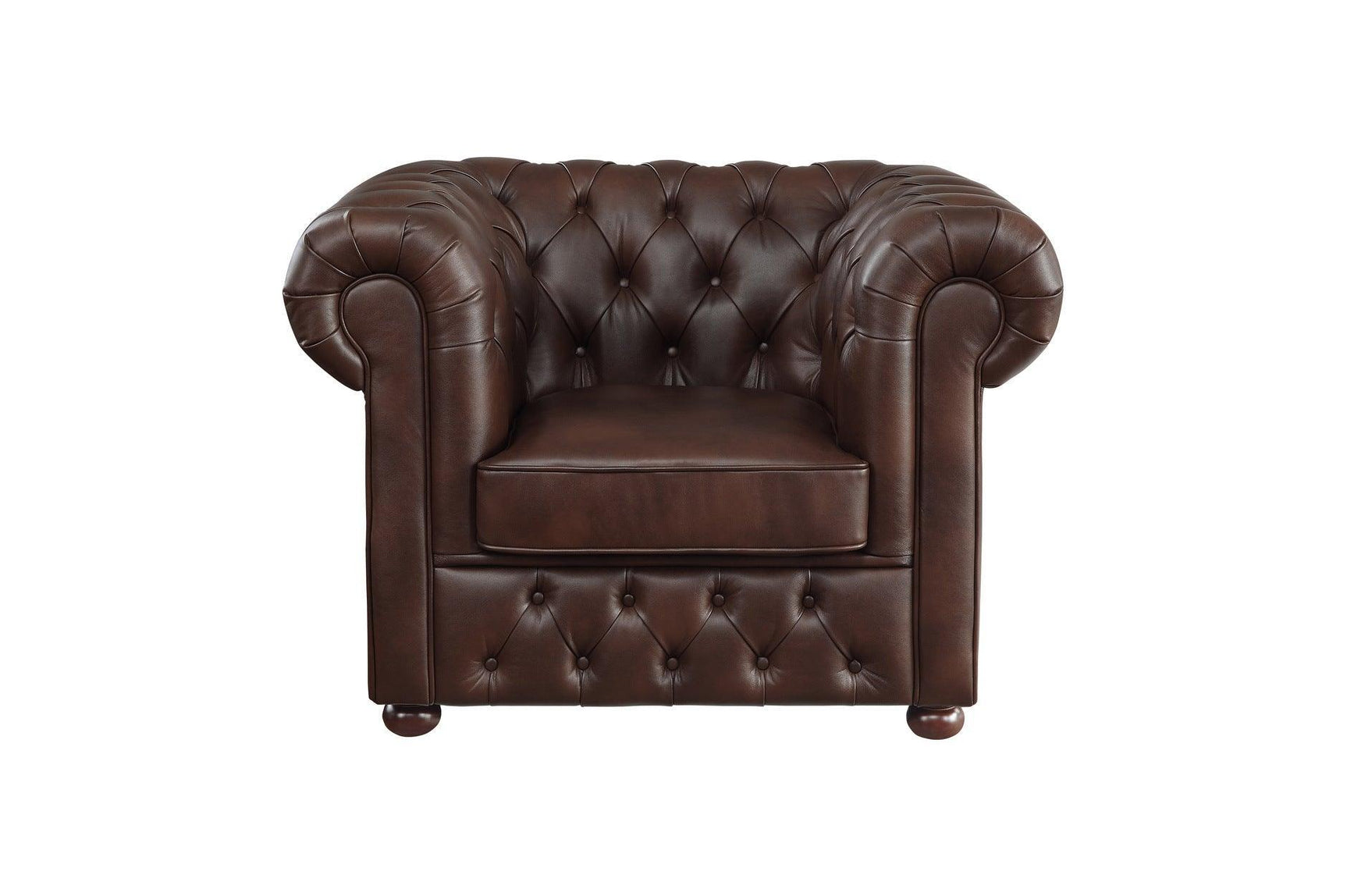 Tiverton Brown Solid Wood Plywood Breathable Faux Leather Upholstery Tufted 2Pc Set: Sofa, Love - Ella Furniture