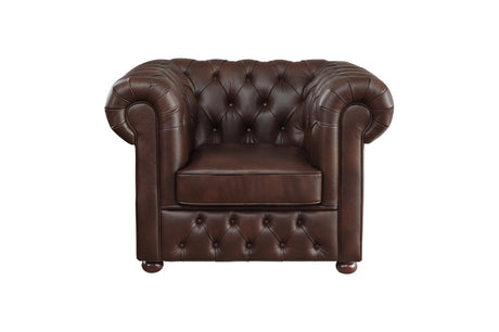 Tiverton Brown Solid Wood Plywood Breathable Faux Leather Upholstery Tufted 2Pc Set: Sofa, Love - Ella Furniture