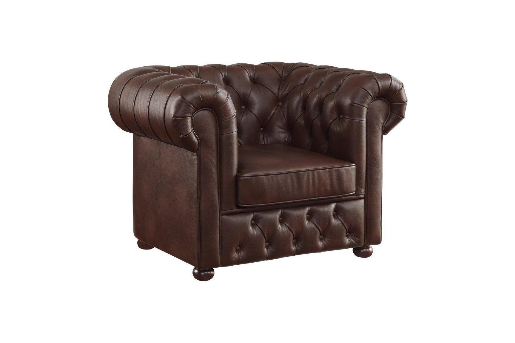 Tiverton Brown Solid Wood Plywood Breathable Faux Leather Upholstery Tufted 2Pc Set: Sofa, Love - Ella Furniture