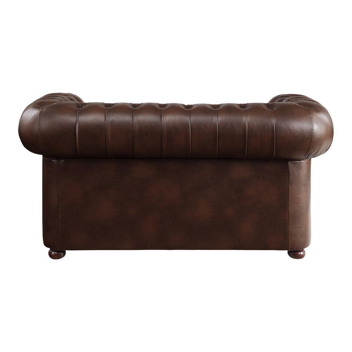 Tiverton Brown Modern Traditional Solid Wood And Plywood Faux Leather Upholstered Tufted Loveseat - Ella Furniture