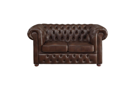 Tiverton Brown Solid Wood Plywood Breathable Faux Leather Upholstery Tufted 2Pc Set: Sofa, Love - Ella Furniture