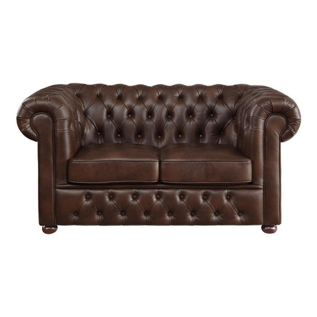 Tiverton Brown Modern Traditional Solid Wood And Plywood Faux Leather Upholstered Tufted Loveseat - Ella Furniture