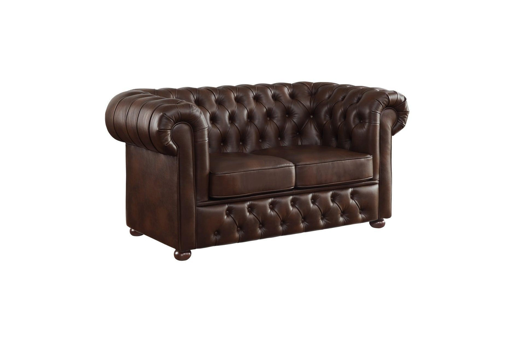 Tiverton Brown Solid Wood Plywood Breathable Faux Leather Upholstery Tufted 2Pc Set: Sofa, Love - Ella Furniture