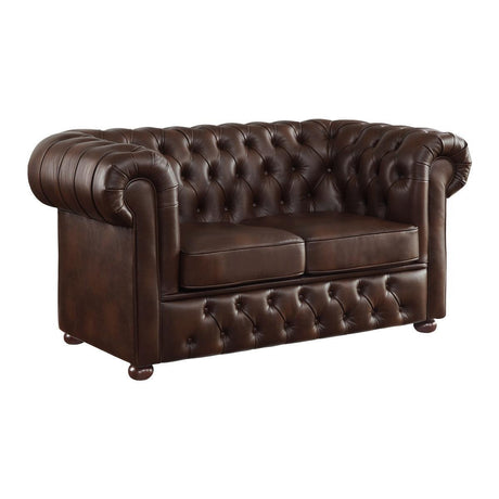 Tiverton Brown Modern Traditional Solid Wood And Plywood Faux Leather Upholstered Tufted Loveseat - Ella Furniture