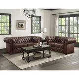 Tiverton Brown Modern Traditional Solid Wood And Plywood Faux Leather Upholstered Tufted Loveseat - Ella Furniture
