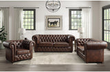Tiverton Brown Solid Wood Plywood Breathable Faux Leather Upholstery Tufted 2Pc Set: Sofa, Love - Ella Furniture