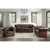 Tiverton Brown Modern Traditional Solid Wood And Plywood Faux Leather Upholstered Tufted Sofa - Ella Furniture