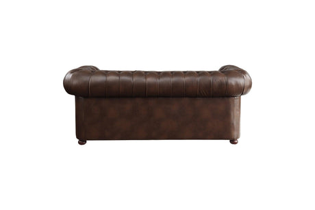 Tiverton Brown Solid Wood Plywood Breathable Faux Leather Upholstery Tufted 2Pc Set: Sofa, Love - Ella Furniture