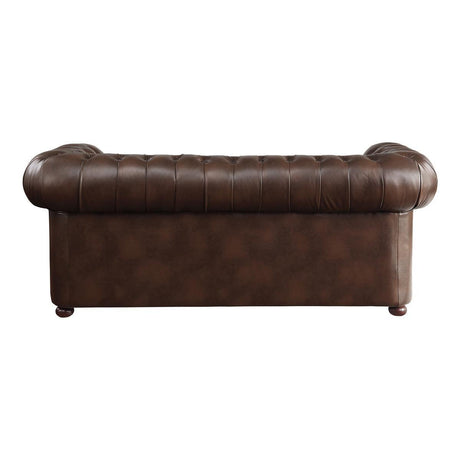 Tiverton Brown Modern Traditional Solid Wood And Plywood Faux Leather Upholstered Tufted Sofa - Ella Furniture