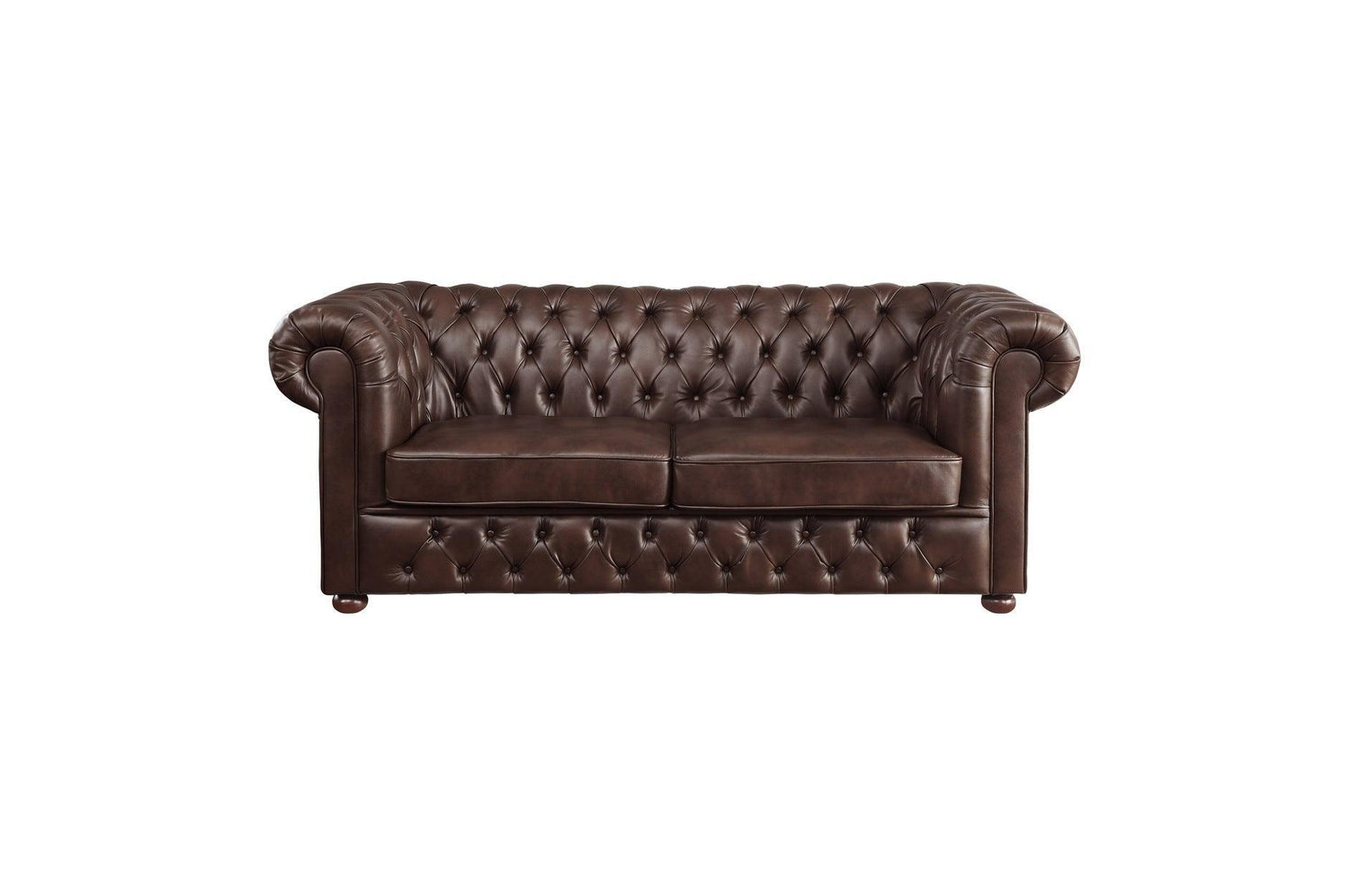 Tiverton Brown Solid Wood Plywood Breathable Faux Leather Upholstery Tufted 2Pc Set: Sofa, Love - Ella Furniture