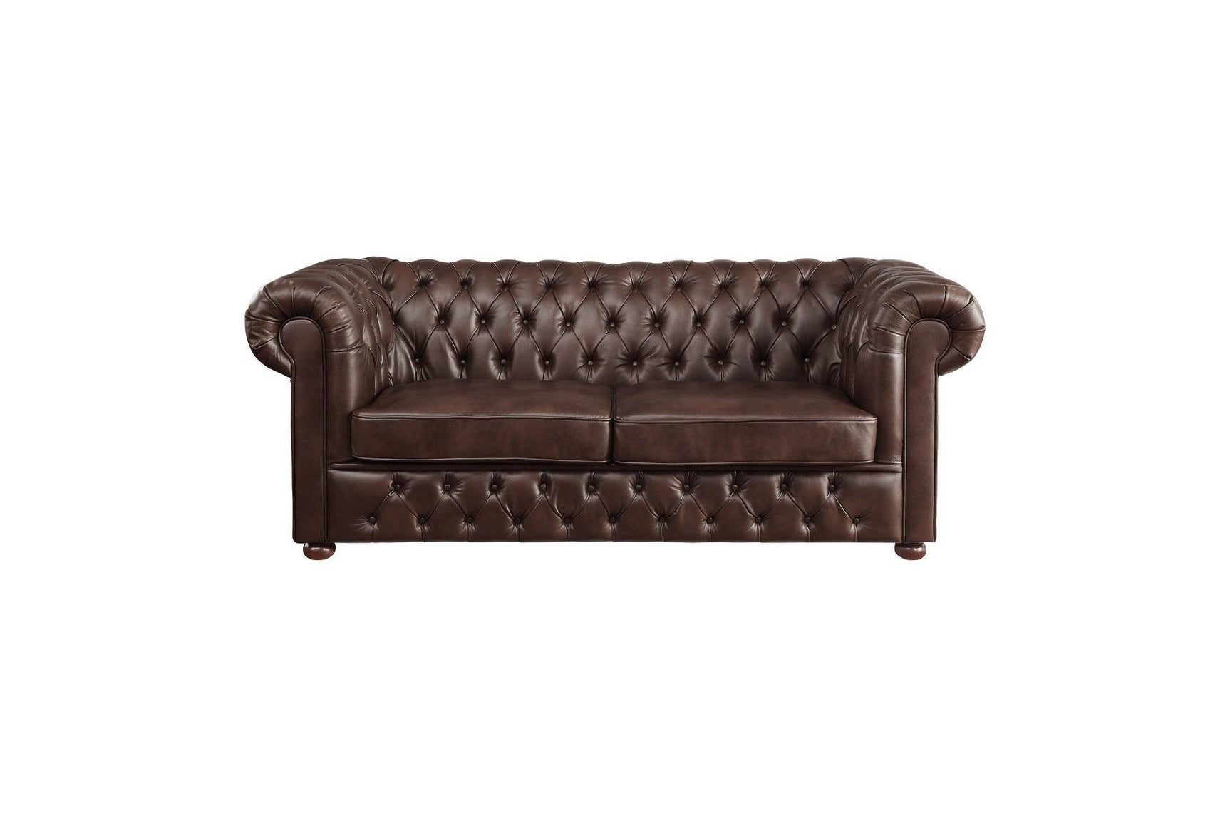 Tiverton Brown Solid Wood Plywood Breathable Faux Leather Upholstery Tufted 2Pc Set: Sofa, Love - Ella Furniture