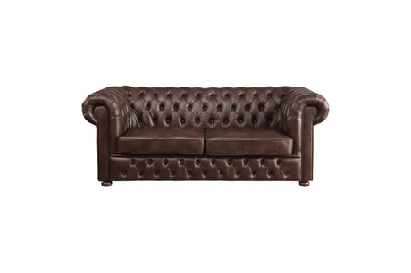 Tiverton Brown Solid Wood Plywood Breathable Faux Leather Upholstery Tufted 2Pc Set: Sofa, Love - Ella Furniture