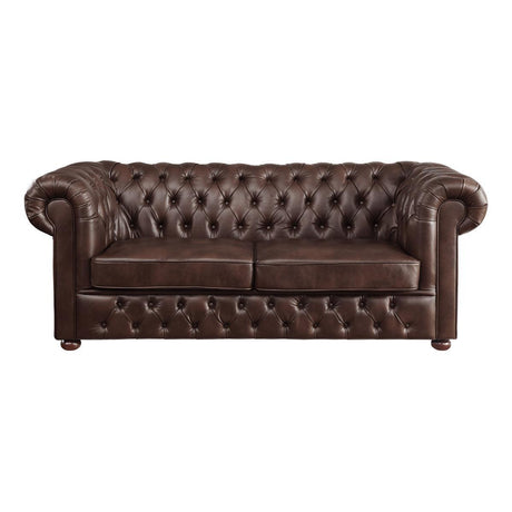 Tiverton Brown Modern Traditional Solid Wood And Plywood Faux Leather Upholstered Tufted Sofa - Ella Furniture