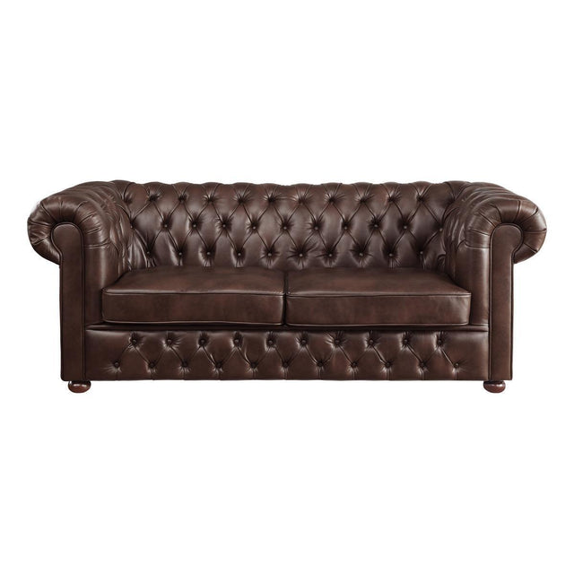 Tiverton Brown Modern Traditional Solid Wood And Plywood Faux Leather Upholstered Tufted Sofa - Ella Furniture