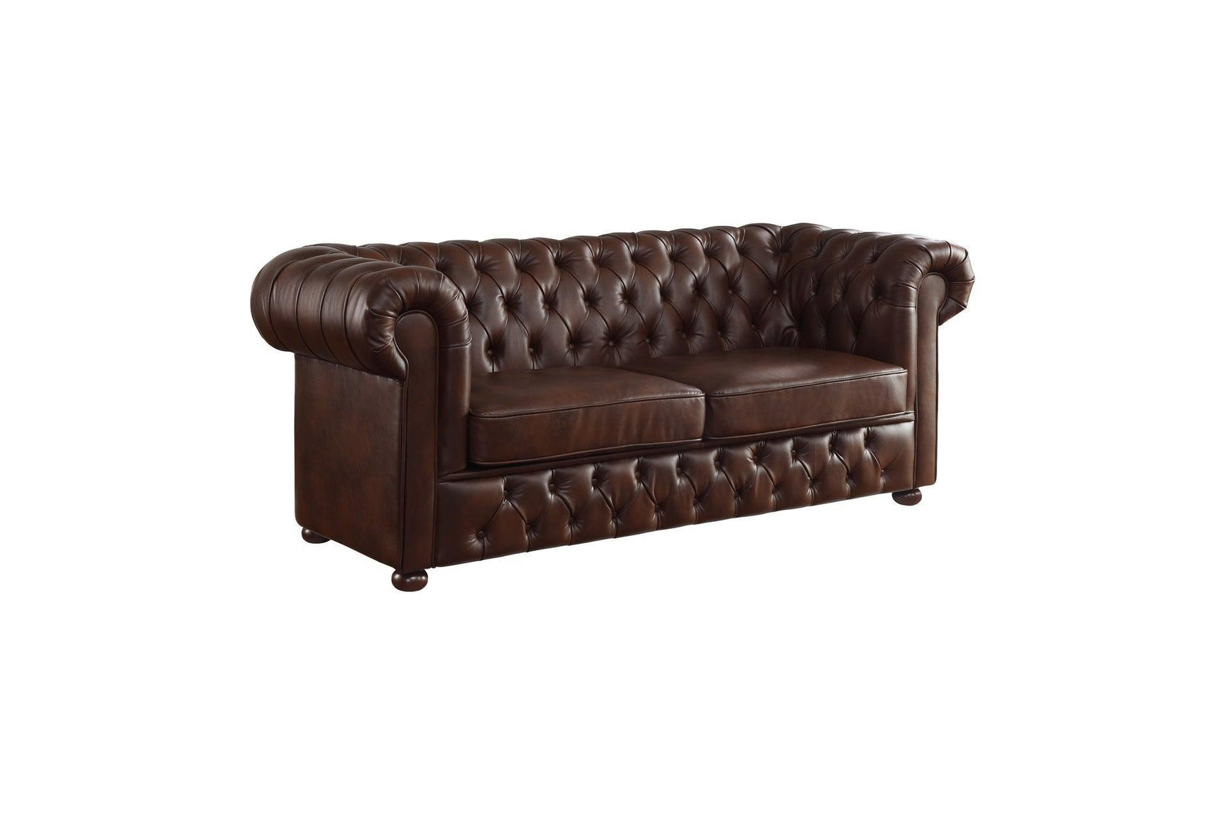 Tiverton Brown Solid Wood Plywood Breathable Faux Leather Upholstery Tufted 2Pc Set: Sofa, Love - Ella Furniture