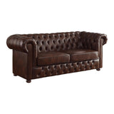 Tiverton Brown Modern Traditional Solid Wood And Plywood Faux Leather Upholstered Tufted Sofa - Ella Furniture
